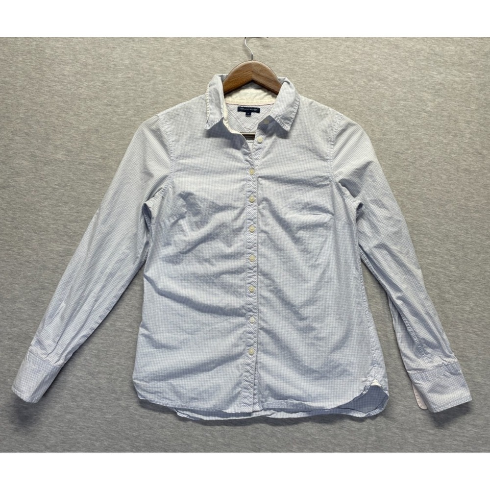 Tommy Hilfiger Shirt Womens 6 Blue White Gingham Cotton Classic Fit Button‎ Up